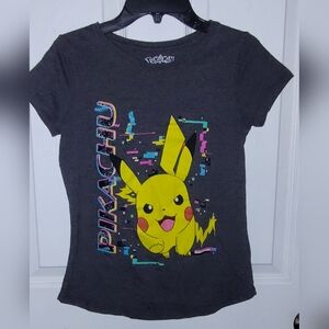 Pokemon Pikachu Girls Size 10/12 Gray Tee. EUC